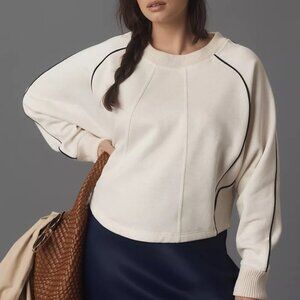 NWT Anthropologie Maeve Paneled Warm-Up Sweatshirt Cream White 1X‎